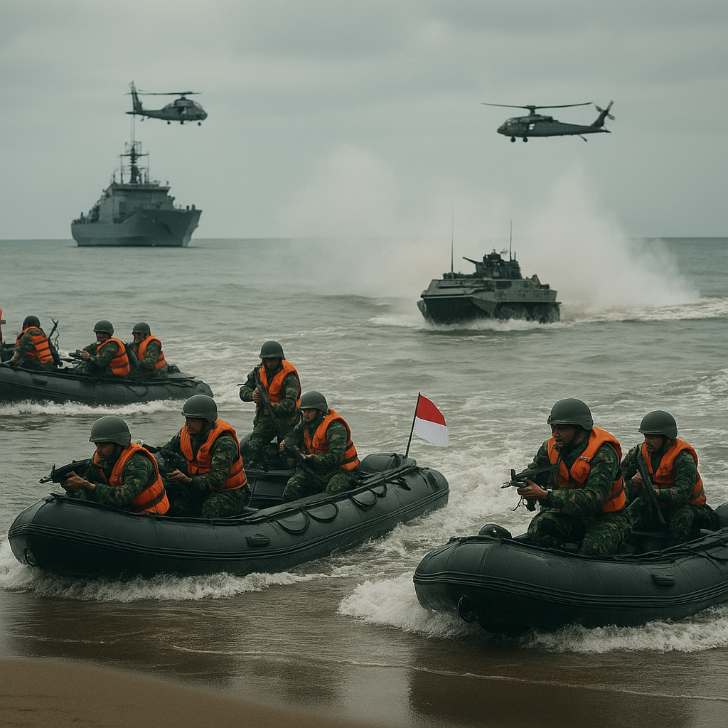 Simulasi Amphibious Assault oleh TNI AL: Prosedur Beach Landing dan Formasi Line Abreast